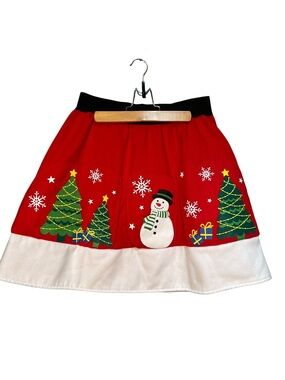 Merry & Bright Women's Size Medium Christmas Tree Novelty Skirt A-Line‎ Red Felt